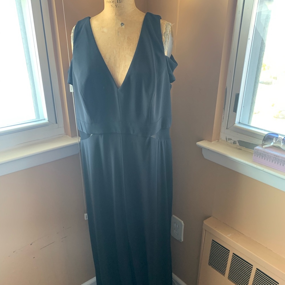 Evening gown with mesh illusion cut outs